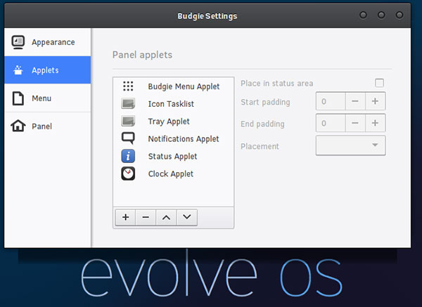 Evolve OS Budgie desktop Settings Pane