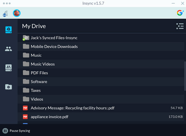 Insync Google Drive contents