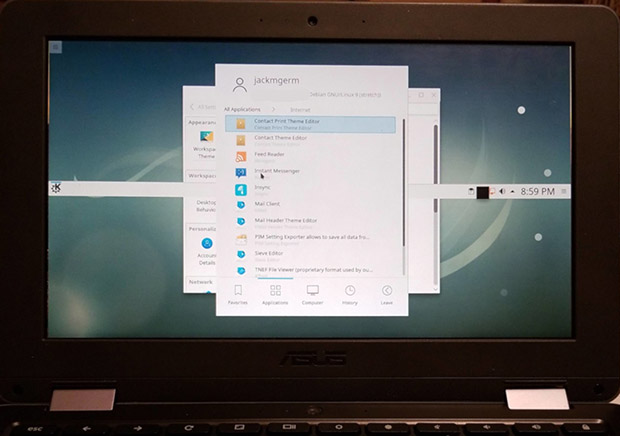 KDE on Chromebook panel bar