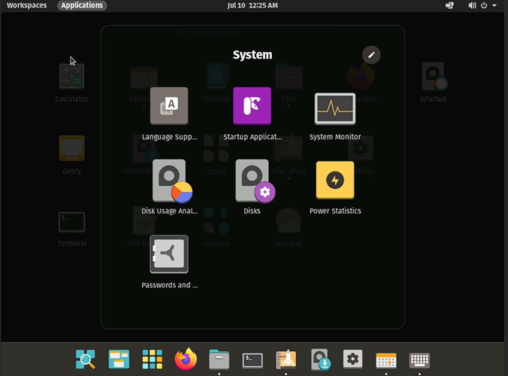 POP_OS! Applications launcher